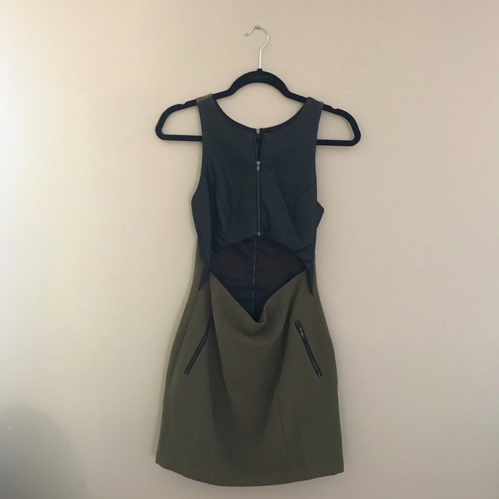Black and Olive Color Block Fitted Dress Size S